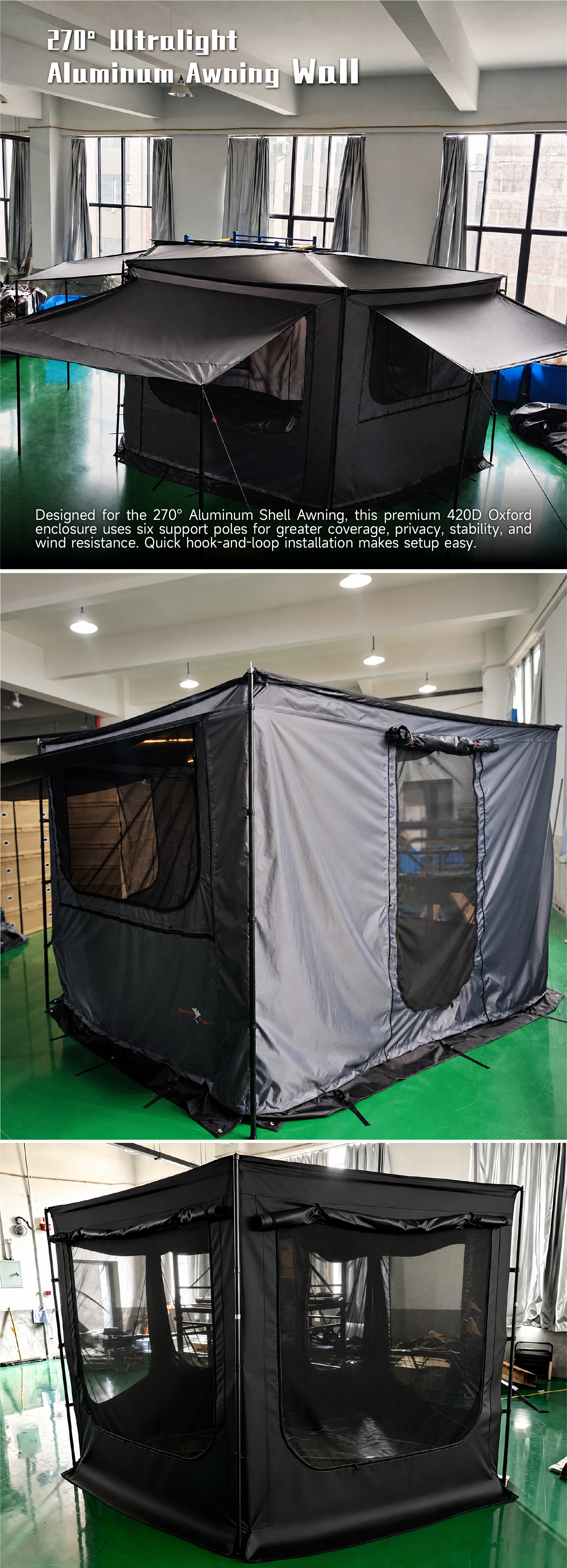 270° Ultralight Aluminum Shell Awning Enclosure — full specification
