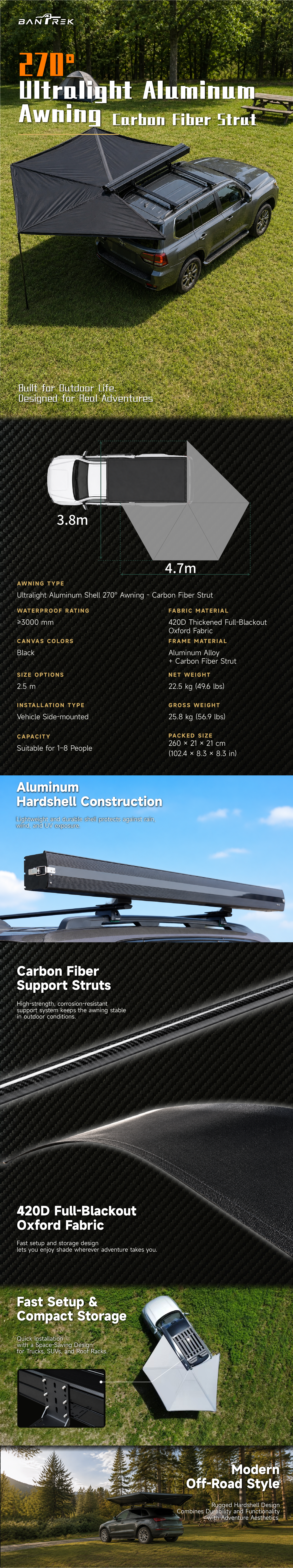 270° Ultralight Aluminum Shell awning — full specification