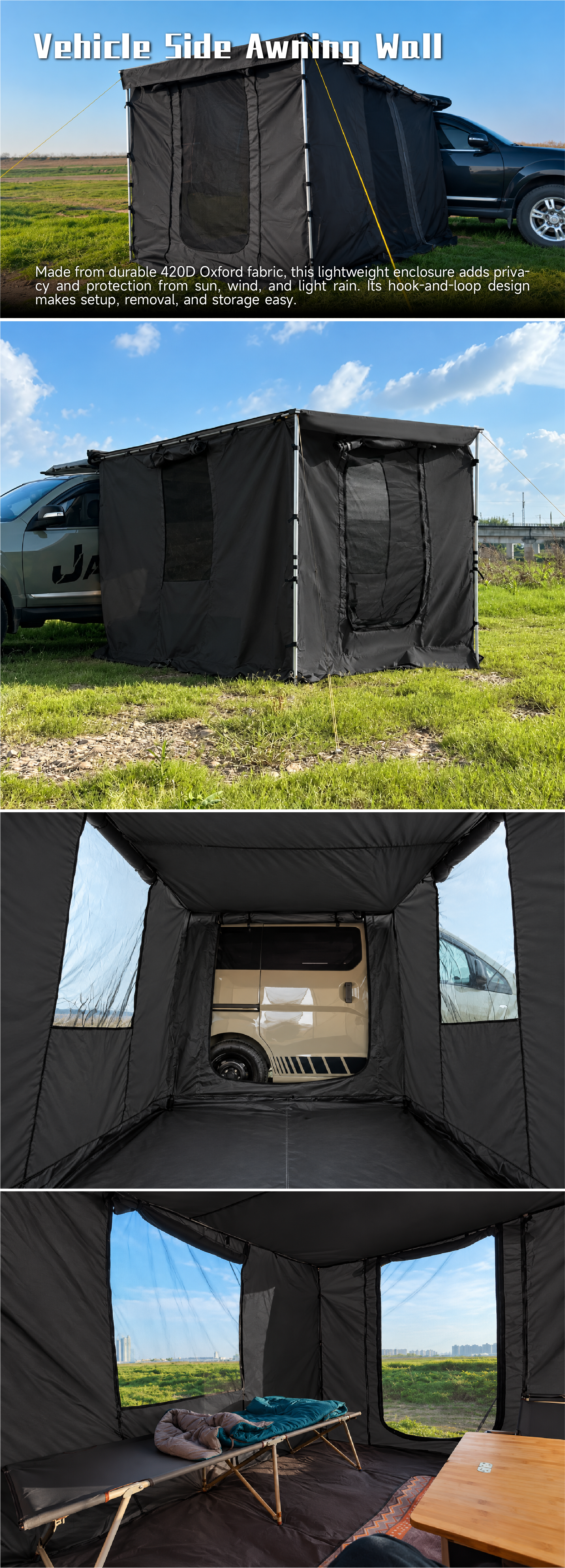 90° Awning Enclosure — 420D Oxford fabric wall, full specification