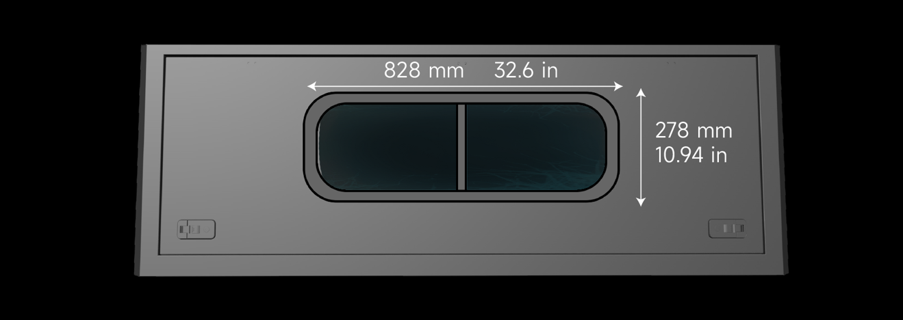 Base side window dimensions 828mm by 278mm 32.6 by 10.94 inches