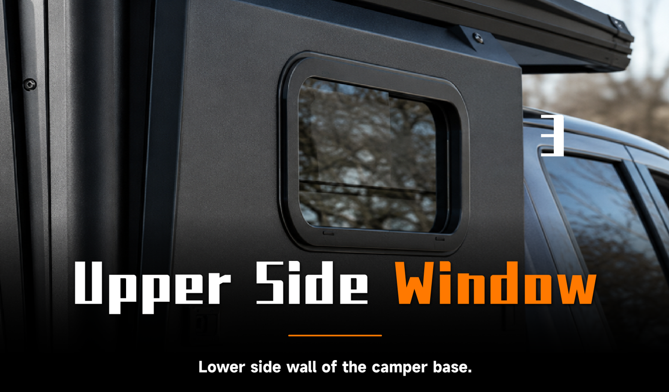 BANTREK base side window installed on lower side wall of camper base
