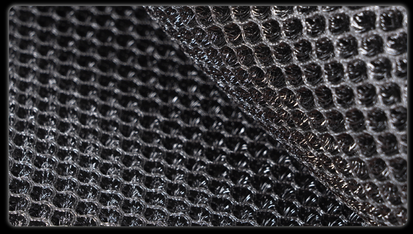 Close-up of 3D mesh texture showing honeycomb coil structure for airflow