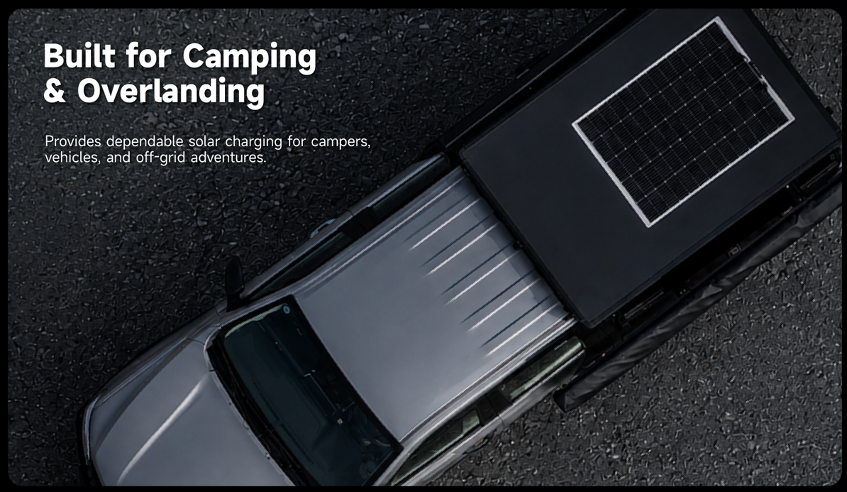 Built for camping and overlanding provides dependable solar charging for campers vehicles and off-grid adventures
