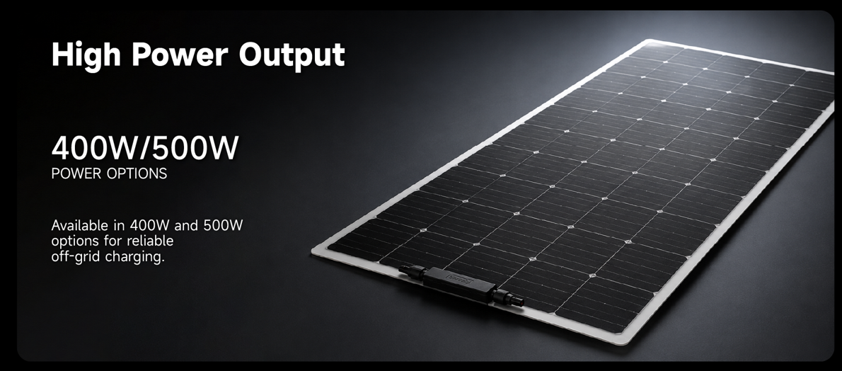 High power output 400W and 500W solar panel options for reliable off-grid charging